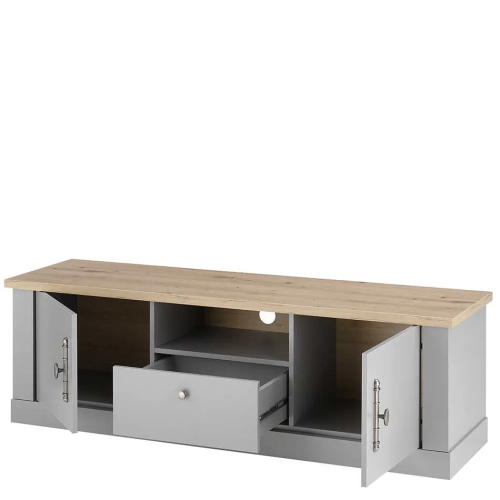 Wohnen Tv & Hifi-Möbel|Lowboards<Modern Country TV Board in Lichtgrau & Eiche - Buleta