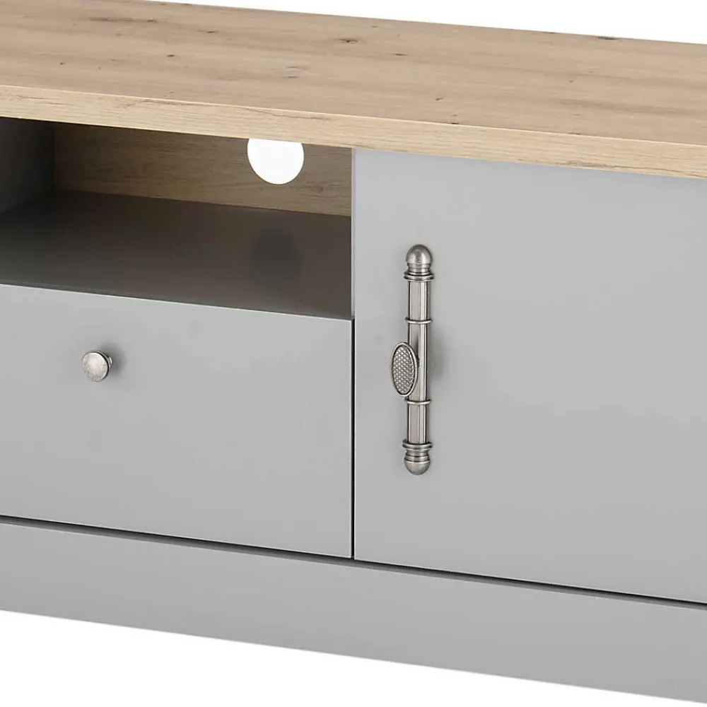 Wohnen Tv & Hifi-Möbel|Lowboards<Modern Country TV Board in Lichtgrau & Eiche - Buleta
