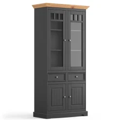 Wohnen Schränke<Modern Country Vitrinenschrank in Grau & Kiefer - Eromsia