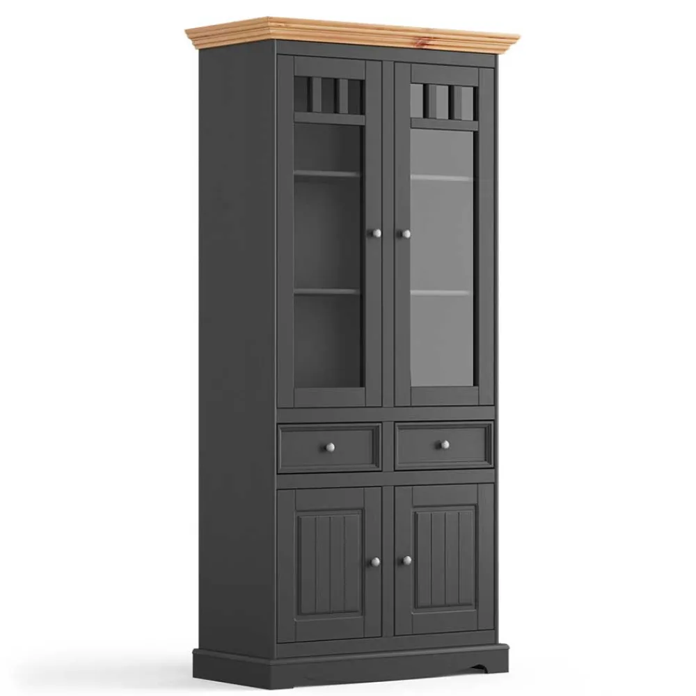Wohnen Schränke<Modern Country Vitrinenschrank in Grau & Kiefer - Eromsia