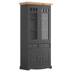 Wohnen Schränke<Modern Country Vitrinenschrank in Grau & Kiefer - Eromsia