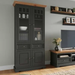 Wohnen Schränke<Modern Country Vitrinenschrank in Grau & Kiefer - Eromsia