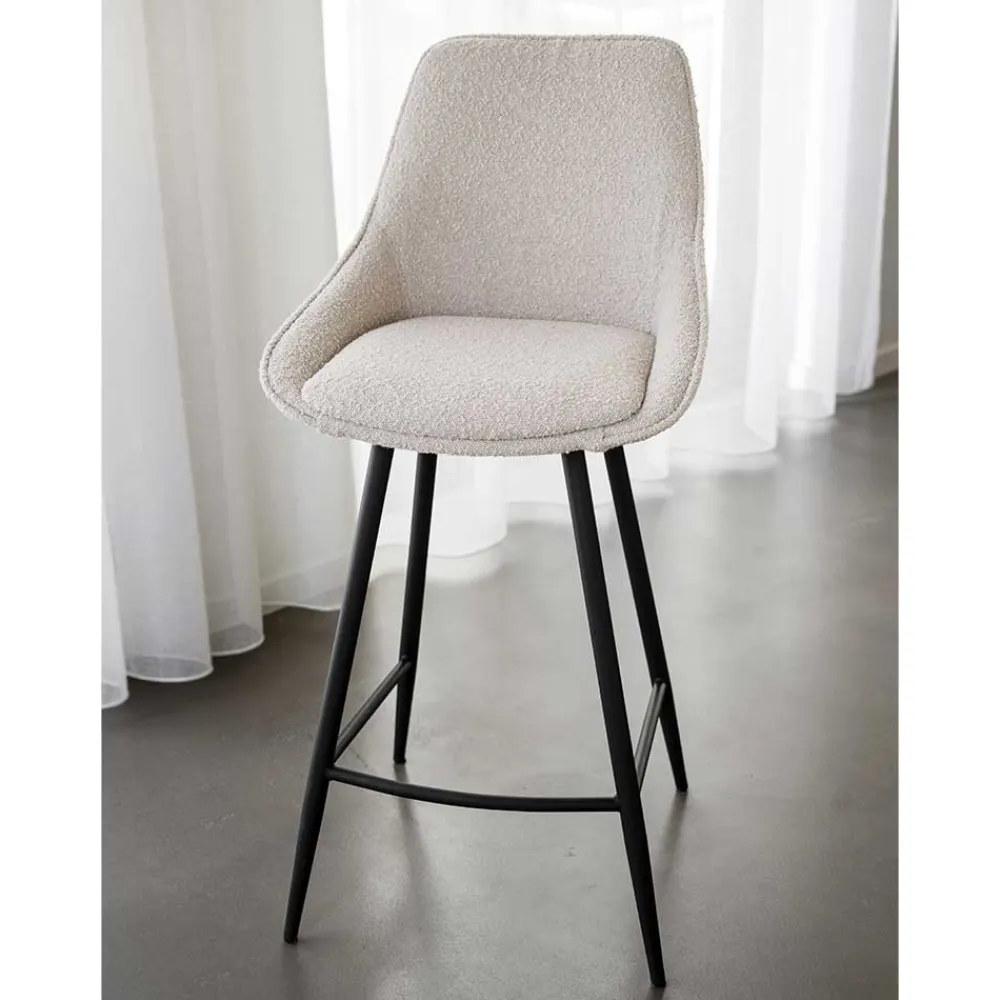 Wohnen Hocker<Moderne Boucle Barstühle in Beige - Alberta (2er Set)