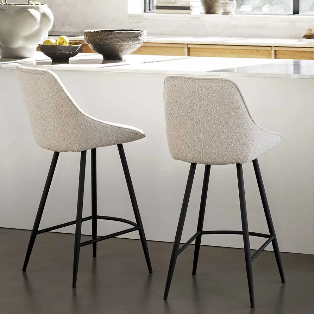 Wohnen Hocker<Moderne Boucle Barstühle in Beige - Alberta (2er Set)