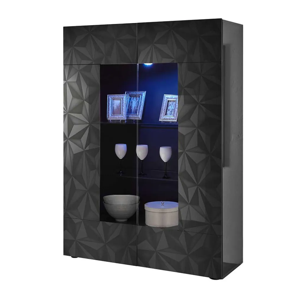 Wohnen Vitrinen<Moderne Hochglanzvitrine in Anthrazit - Kuriasna