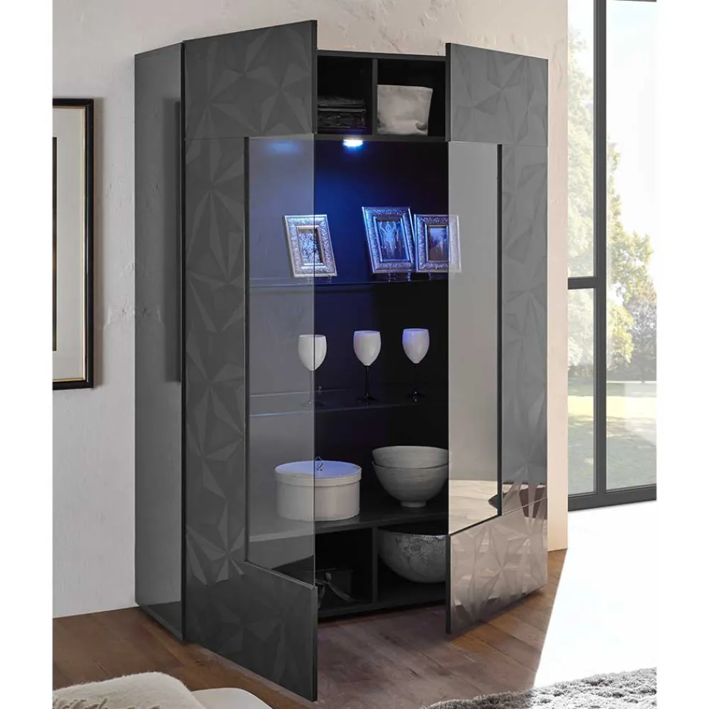 Wohnen Vitrinen<Moderne Hochglanzvitrine in Anthrazit - Kuriasna