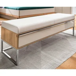 Wohnen Sitzbank<Moderne Schlafzimmerbank mit Kunstleder Beige - Crascanu