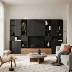 Wohnen Wohnwände<Moderne Schrankwand in Schwarz - Niwidus (fünfteilig)