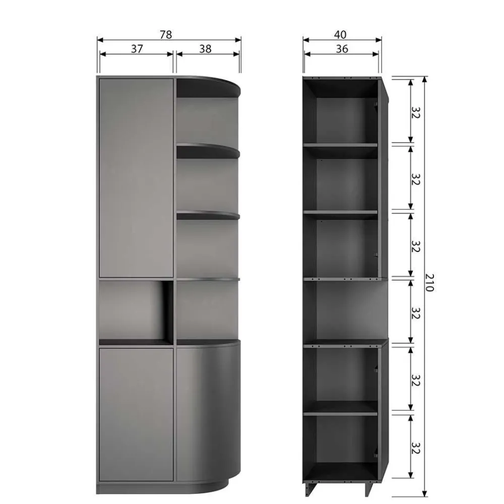 Wohnen Wohnwände<Moderne Schrankwand in Schwarz - Niwidus (fünfteilig)