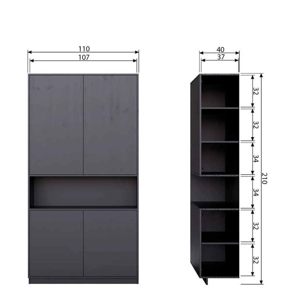 Wohnen Wohnwände<Moderne Schrankwand in Schwarz - Niwidus (fünfteilig)