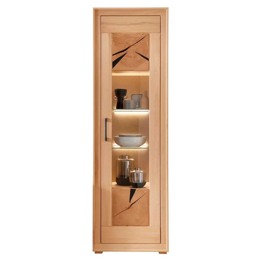 Wohnen Vitrinen|Schränke<Moderne 1-türige Vitrine aus Kernbuche geölt - Sarosca