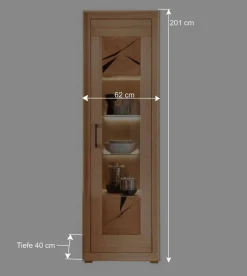Wohnen Vitrinen|Schränke<Moderne 1-türige Vitrine aus Kernbuche geölt - Sarosca