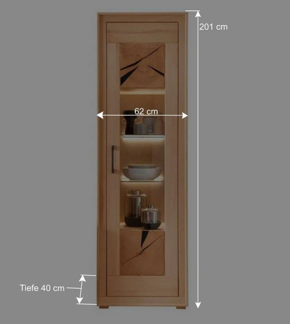 Wohnen Vitrinen|Schränke<Moderne 1-türige Vitrine aus Kernbuche geölt - Sarosca