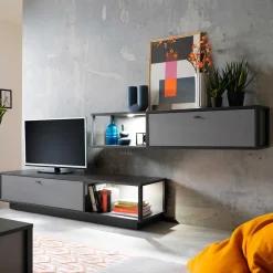 Wohnen Wohnwände<Moderne TV Anbauwand in Grau - Ridona (zweiteilig)