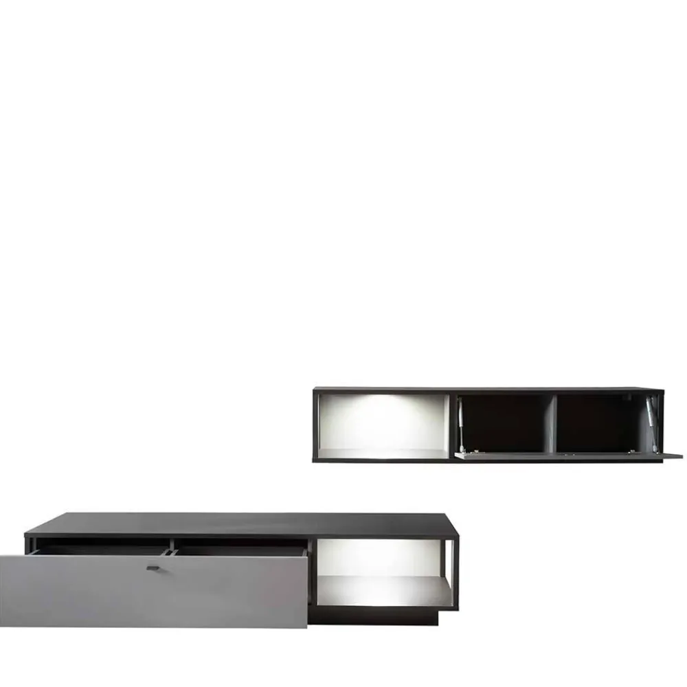 Wohnen Wohnwände<Moderne TV Anbauwand in Grau - Ridona (zweiteilig)