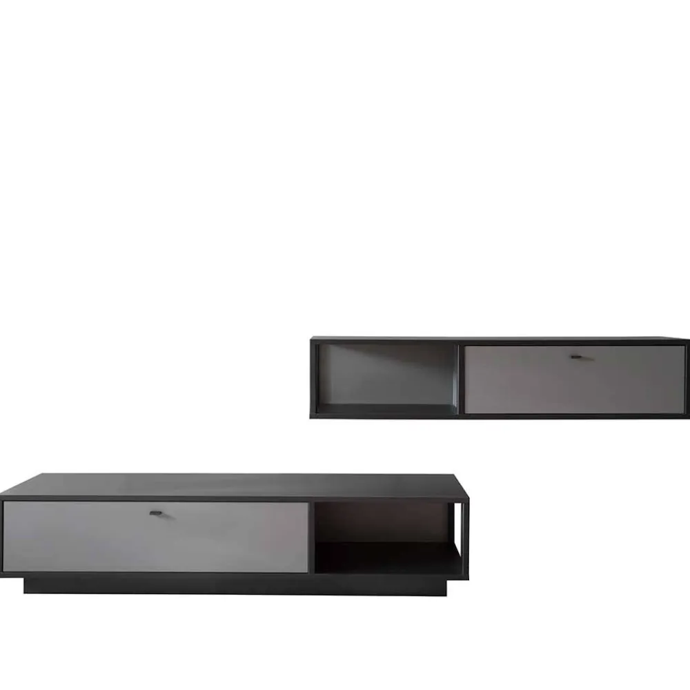 Wohnen Wohnwände<Moderne TV Anbauwand in Grau - Ridona (zweiteilig)