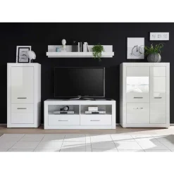 Wohnen Wohnwände<Moderne Wohnkombination in Hochglanz Weiß Yulis 315cm breit (vierteilig)
