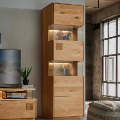 Wohnen Vitrinen<Moderne Wohnzimmervitrine aus Wildeiche Massivholz - Millena