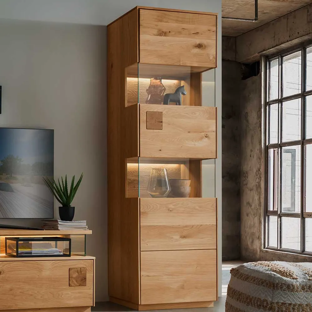 Wohnen Vitrinen<Moderne Wohnzimmervitrine aus Wildeiche Massivholz - Millena