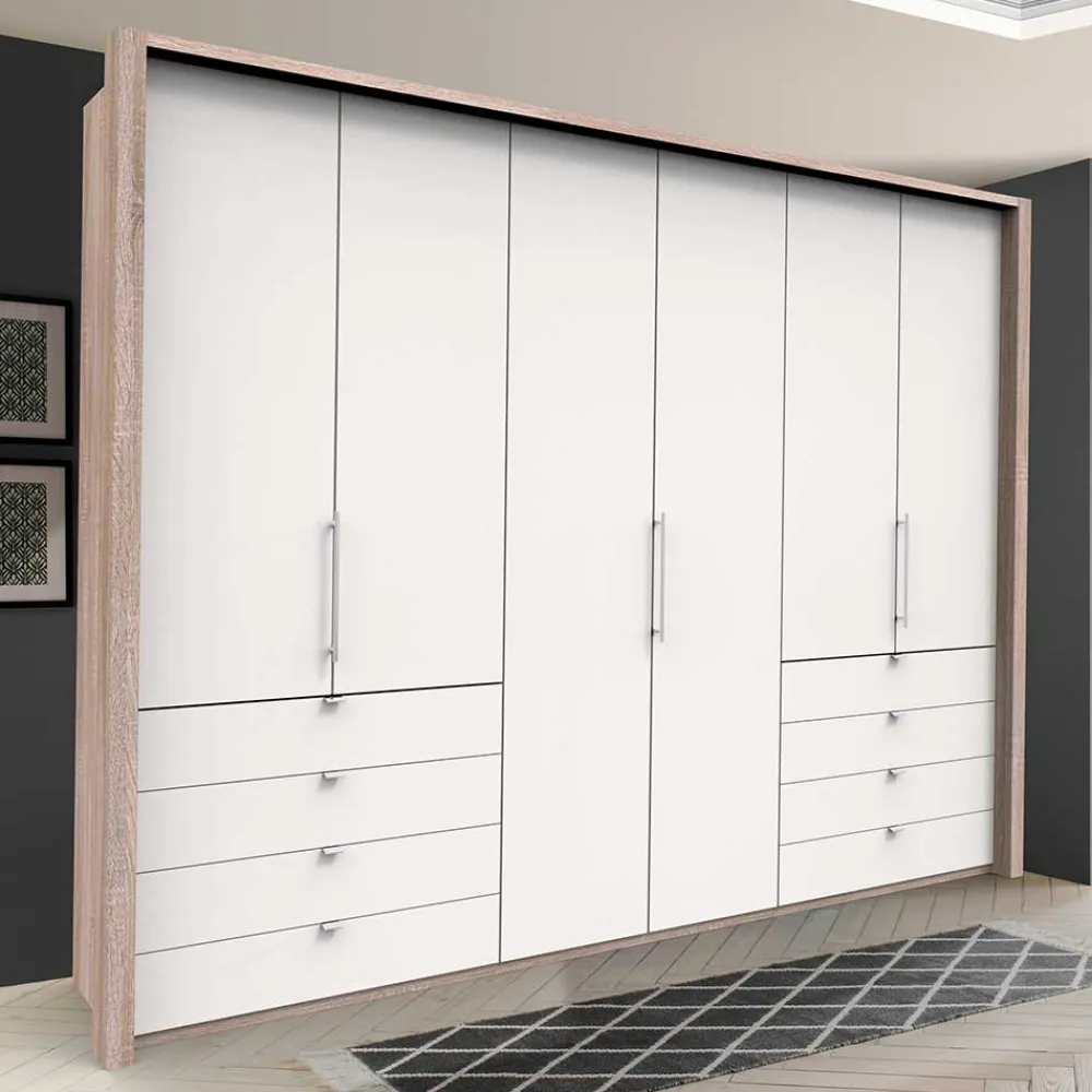 Wohnen Schränke<Moderner Schlafzimmerschrank in Weiß & Eiche sägerau - Vaclyn