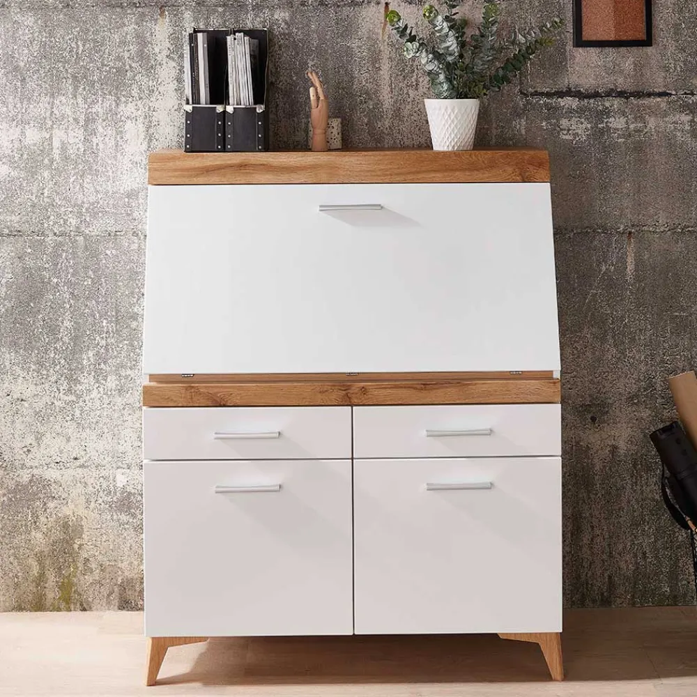 Wohnen Highboards<Moderner Sekretär in Weiß & Eiche Optik - Bistrita