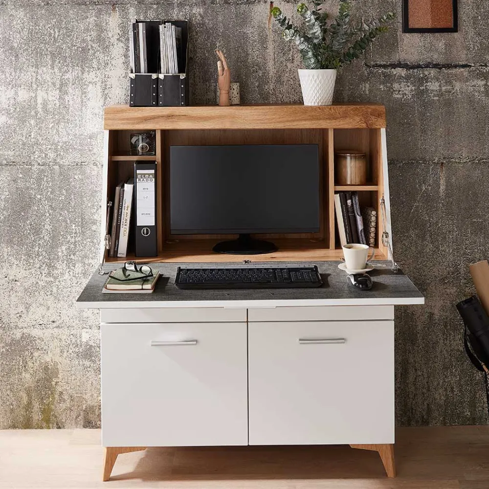 Wohnen Highboards<Moderner Sekretär in Weiß & Eiche Optik - Bistrita