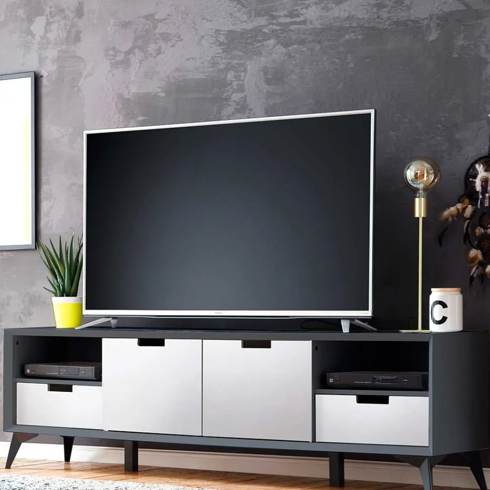 Wohnen Tv & Hifi-Möbel|Lowboards<Moderner TV Unterschrank in Weiß & Grau - Vadids