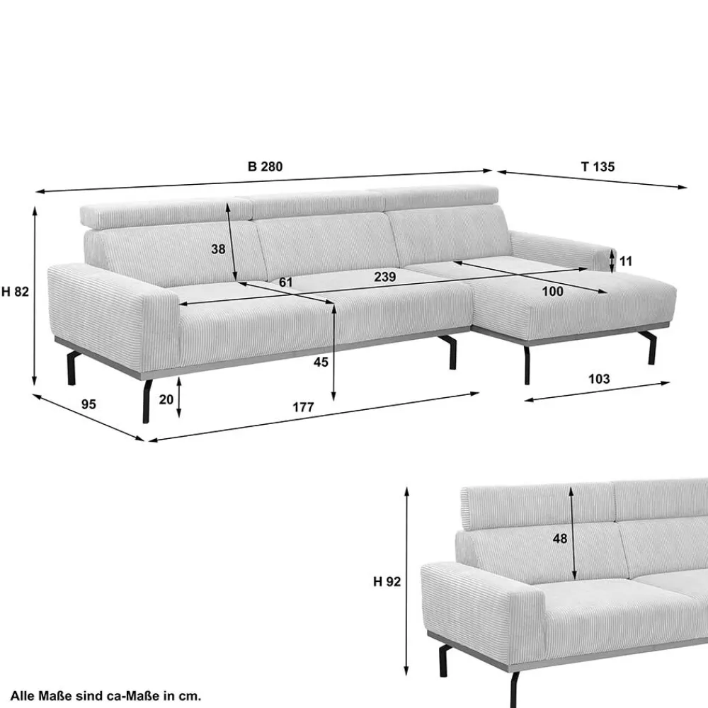 Wohnen Sofas<Modernes Ecksofa in Creme Cordbezug - Caldizza