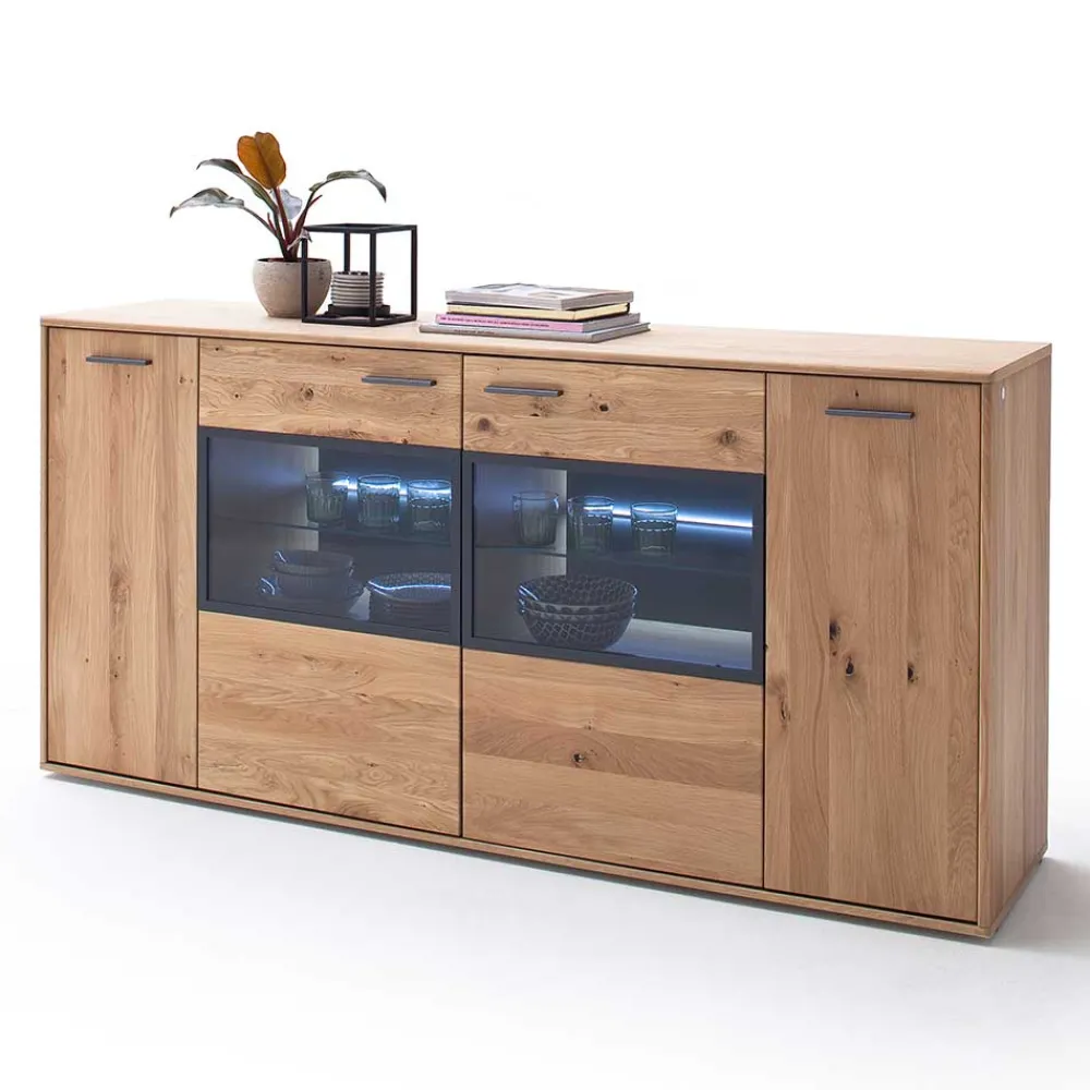 Wohnen Sideboards<Modernes Eiche Sideboard mit Glaseinsätzen - Assela