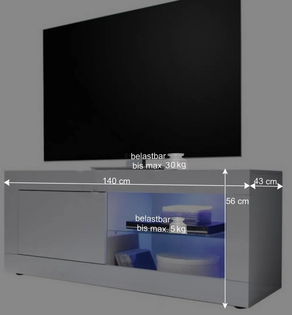 Wohnen Tv & Hifi-Möbel|Lowboards<Modernes Fernsehunterschrank in Weiß - Sogno