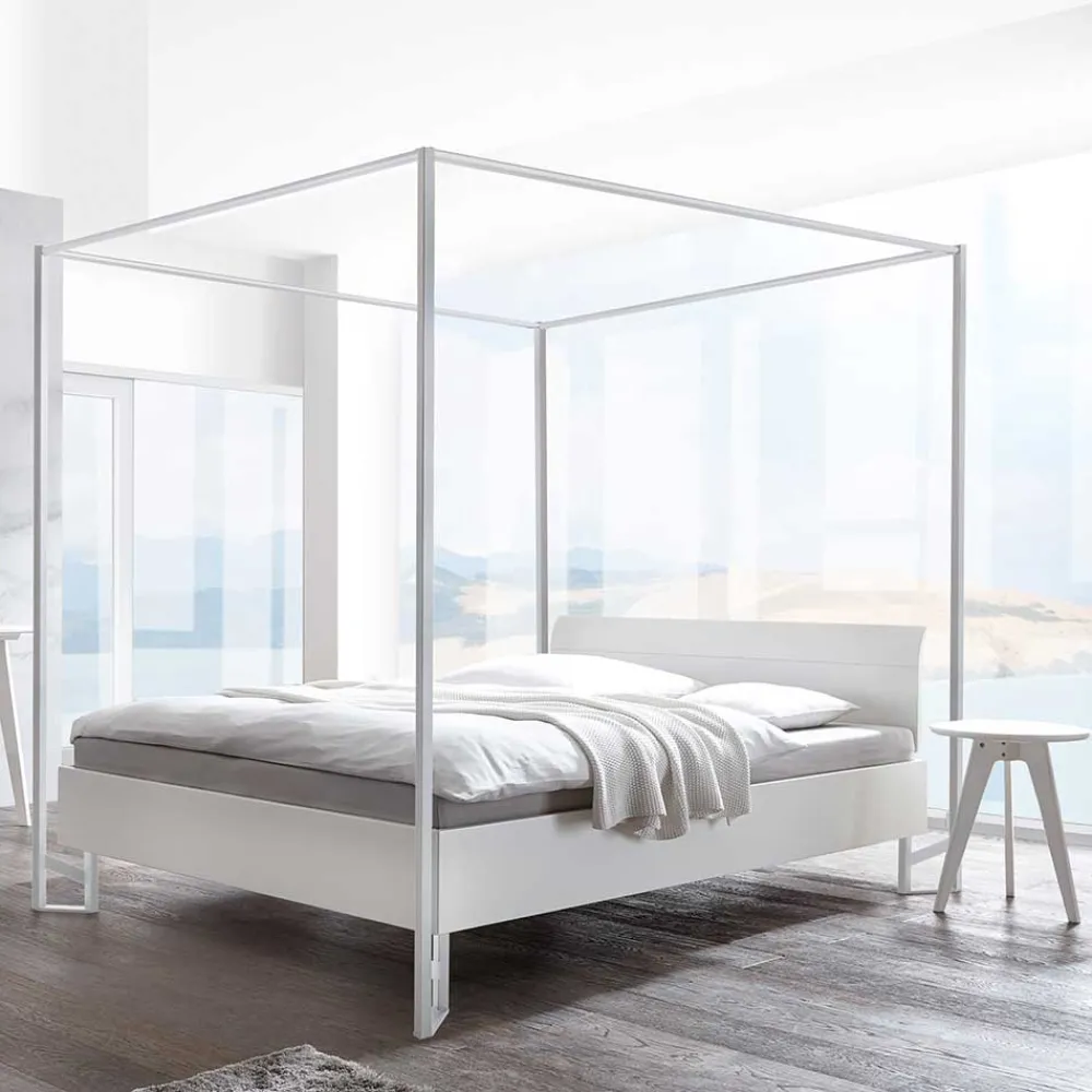 Wohnen Betten<Modernes Himmelbett in Weiß - River