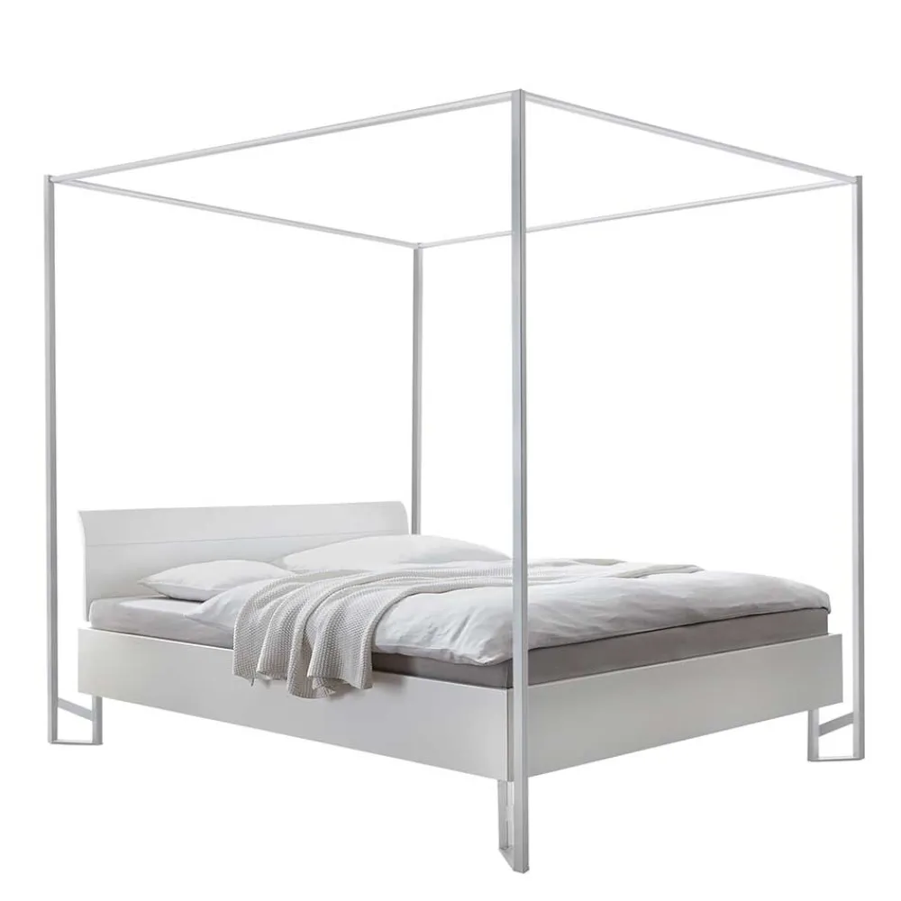 Wohnen Betten<Modernes Himmelbett in Weiß - River