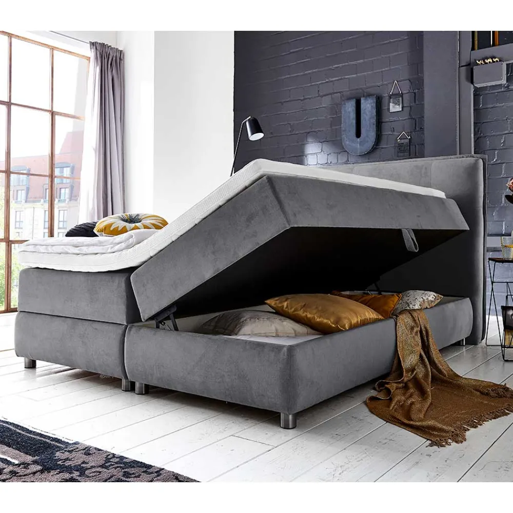 Wohnen Betten<Modernes Stauraum-Boxspringbett in Anthrazit - Zavagossa