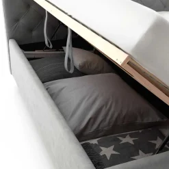 Wohnen Betten<Modernes Stoffbett mit Bettkasten in Hellgrau - Villaro