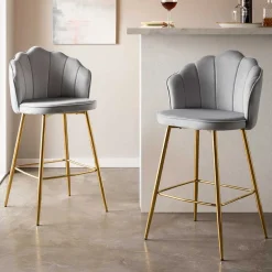 Wohnen Hocker<Muschel Barstühle in Hellgrau & Gold - Locceri (2er Set)