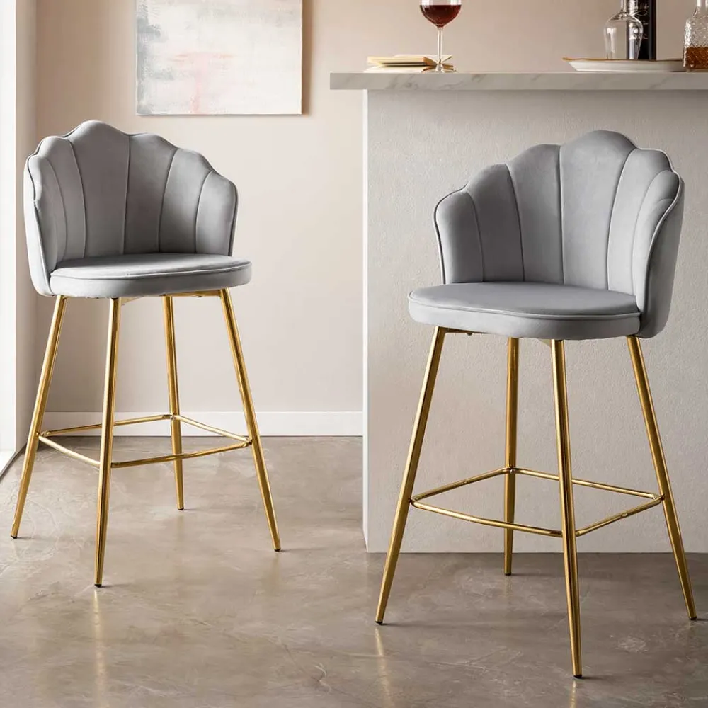 Wohnen Hocker<Muschel Barstühle in Hellgrau & Gold - Locceri (2er Set)