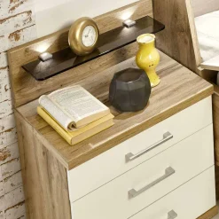 Wohnen Kommoden<Nachtschrank Set Neriman in Creme und Eichefarben (2er Set)