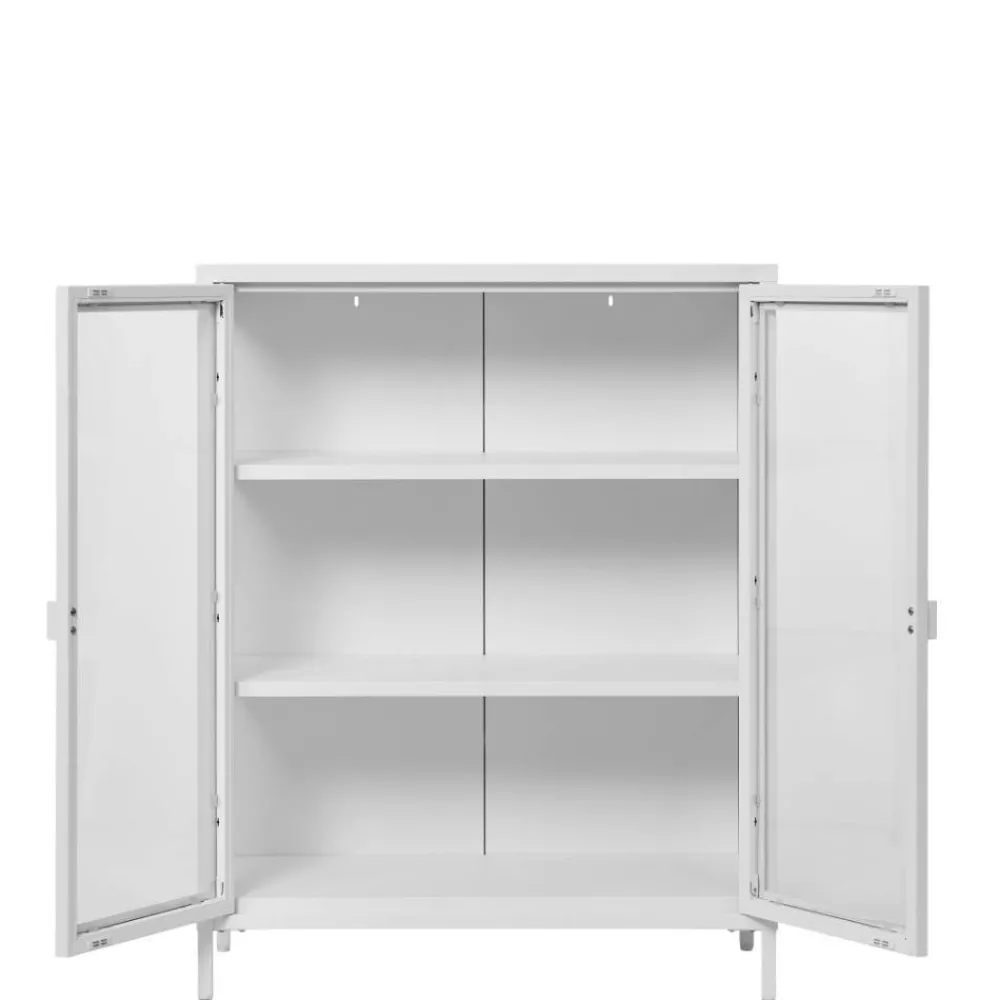 Wohnen Vitrinen<Niedrige Vitrine aus Stahl in Weiß - Sancrez