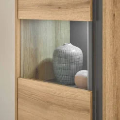 Wohnen Vitrinen<Niedrige Vitrine in Wildeiche Optik und Anthrazit - Colomania