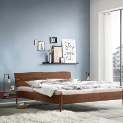 Wohnen Betten<Nussbaum Holzbett mit Baumkante Kopfteil - Elegatos