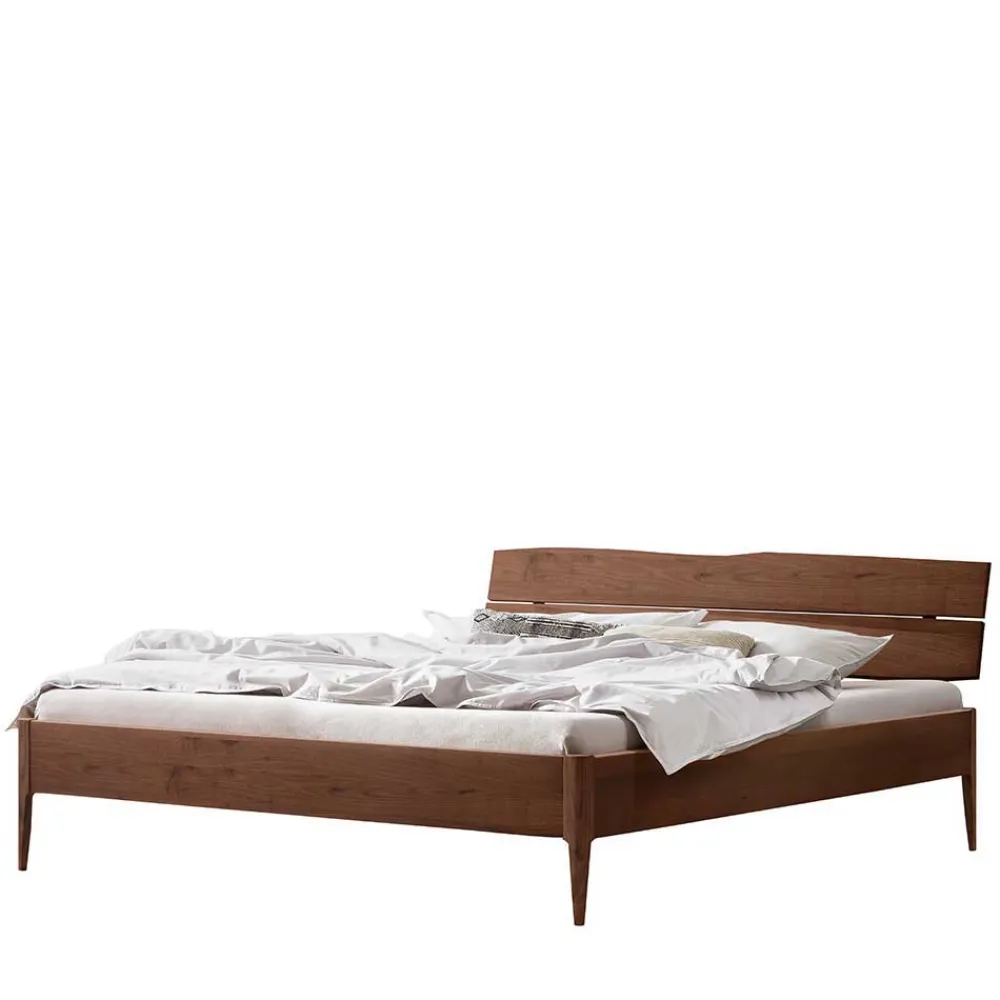 Wohnen Betten<Nussbaum Holzbett mit Baumkante Kopfteil - Elegatos