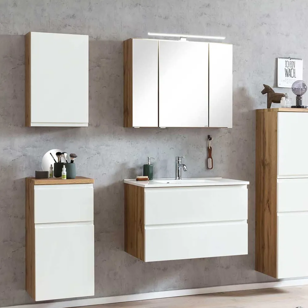 Wohnen Schränke<Oberer Badezimmerschrank in Weiß & Wildeiche - Eight