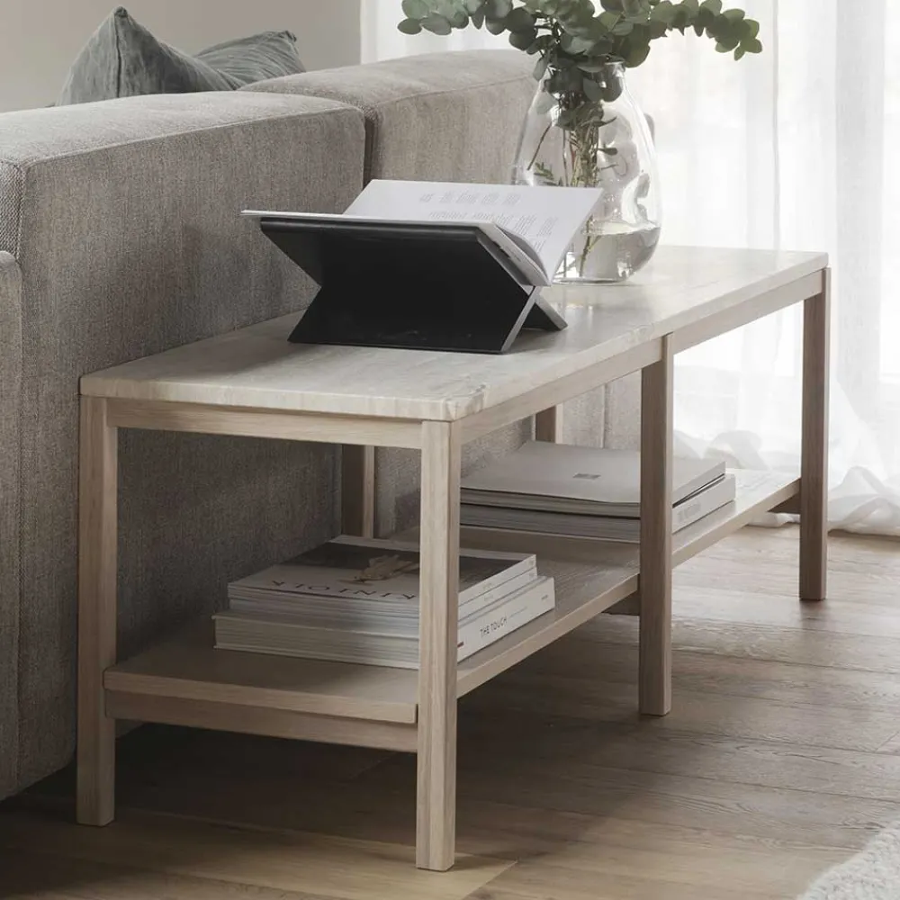 Wohnen Tv & Hifi-Möbel|Lowboards<Offenes Lowboard Regal mit Travertin Deckplatte - Kentos