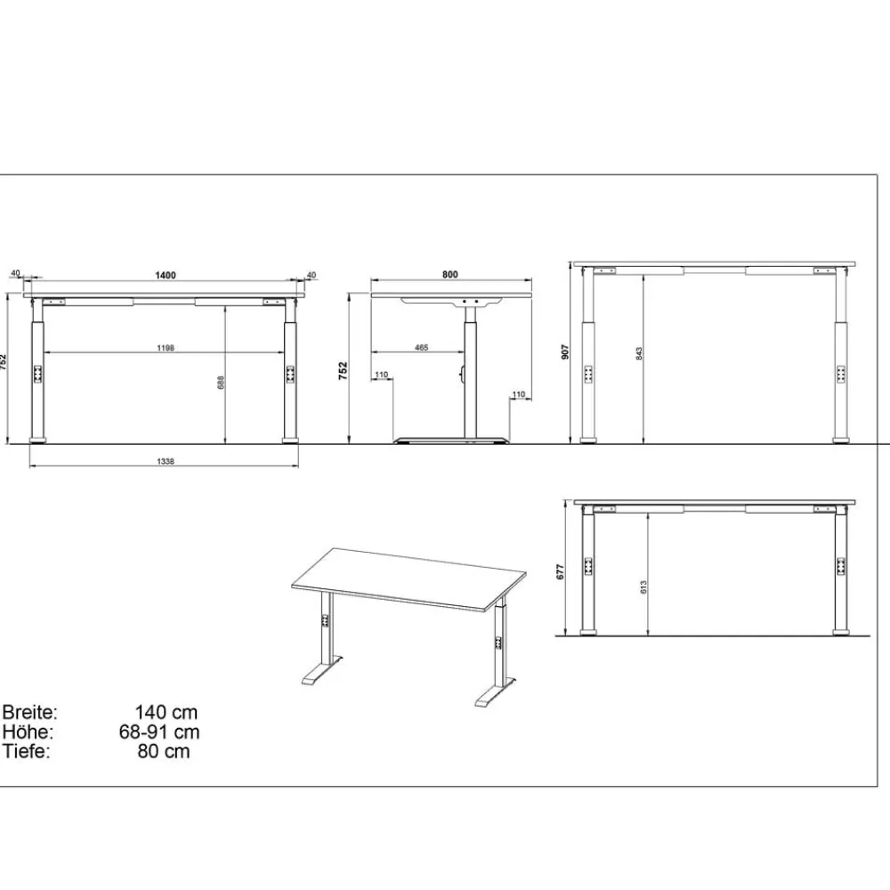 Wohnen Tische<Officetisch mit Rollcontainer Set - Eture (zweiteilig)