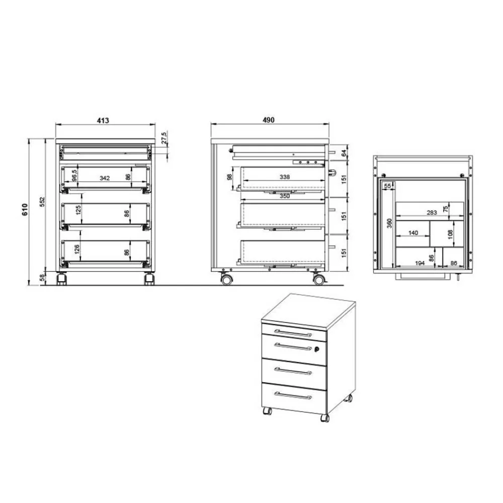 Wohnen Tische<Officetisch mit Rollcontainer Set - Eture (zweiteilig)