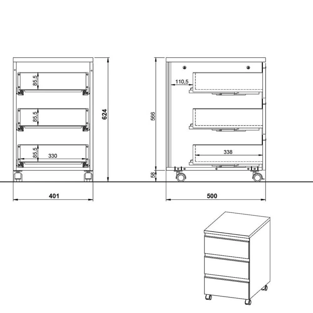 Wohnen Tische<Officetisch und Rollcontainer Set - Espnoz (zweiteilig)