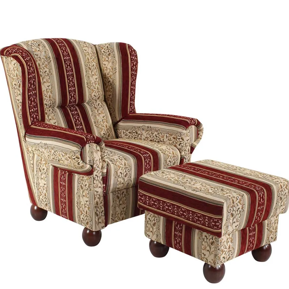 Wohnen Sessel<Ohrensessel mit Streifen und Ornamenten - Basento