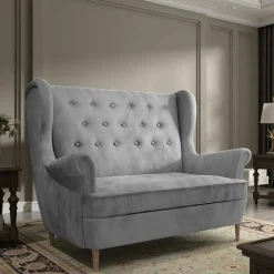Wohnen Sofas<Ohrensofa in Hellgrau Samtbezug - Renero