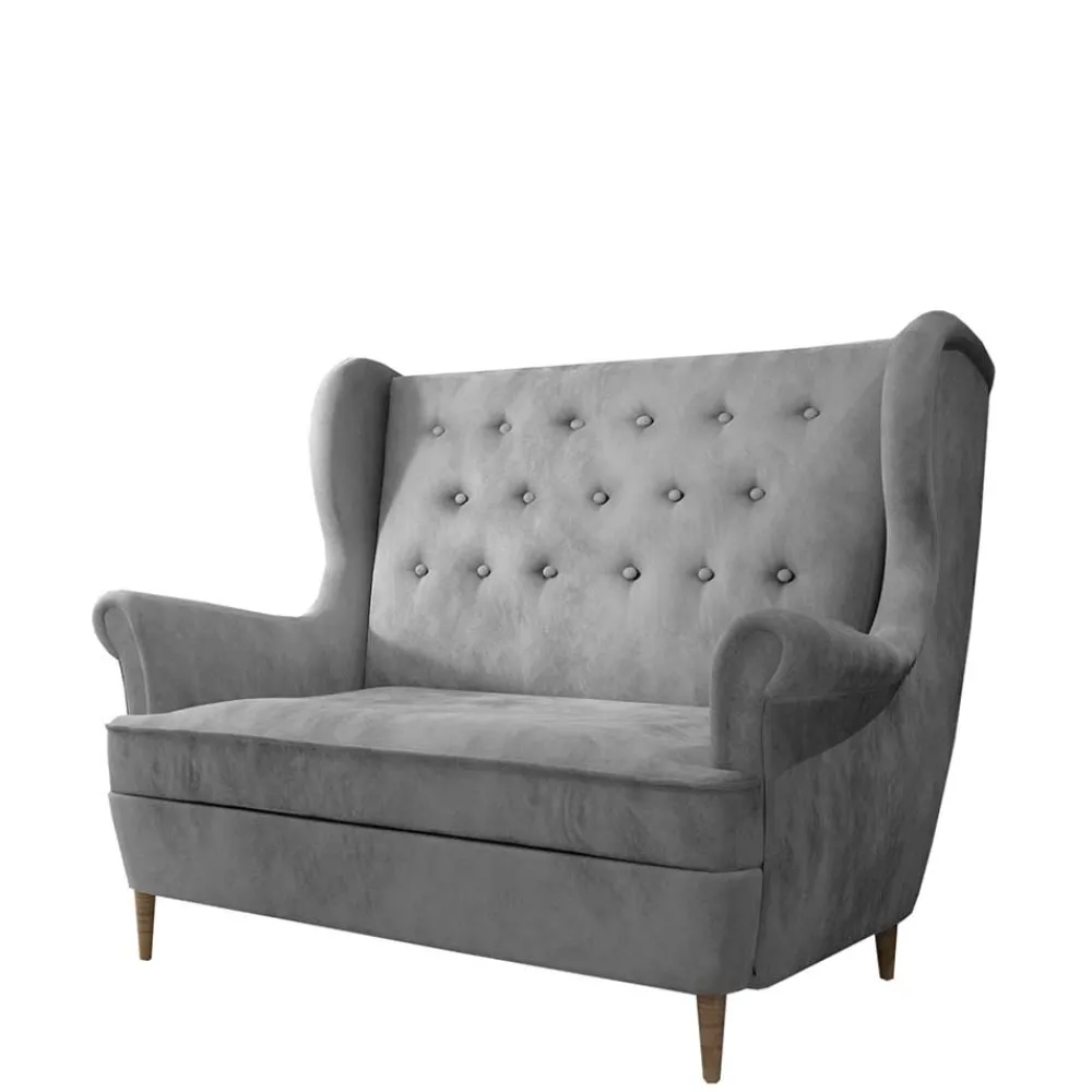 Wohnen Sofas<Ohrensofa in Hellgrau Samtbezug - Renero