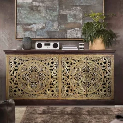Wohnen Sideboards<Oriental Design Sideboard in Gold und Walnussbraun - Roswito